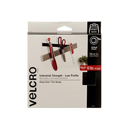 VELCRO Brand – 91100 Industrial Strength Low Profile Fasteners – Heavy Duty Professional Hold with a Flush Surface to Surface Mount – Holds up to 10 lbs. – 10ft x 1in Roll Tape, Black